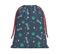 L Christmas Drawstring Bag â€“ Festive Bones and dog claws Print Xmas Party Sacks, Reusable Plush Holiday Pouches