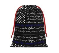 L Christmas Drawstring Bag â€“ Festive pledge of allegiance flag Print Xmas Party Sacks, Reusable Plush Holiday Pouches