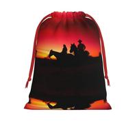 L Christmas Drawstring Bag â€“ Festive Texas Cowboy Print Xmas Party Sacks, Reusable Plush Holiday Pouches