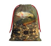 L Christmas Drawstring Bag â€“ Festive Xmas Party Holiday Sacks with Brook Trout Fly Fishing Print, Reusable Plush Pouches