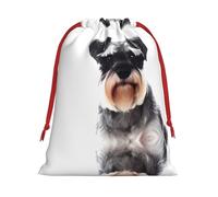 L Christmas Drawstring Bag â€“ Festive Xmas Party Holiday Sacks with Well-behaved schnauzer Print, Reusable Plush Pouches