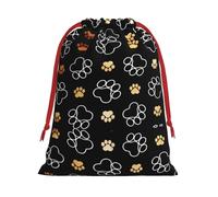 L Christmas Drawstring Bag â€“ Reusable Dog Paw Prints Print Xmas Party Sacks, Treats & Favors for Holiday, Weddings