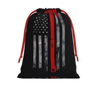 L Christmas Drawstring Bag â€“ Reusable Firefighter Axe Red Line Flag Print Xmas Party Sacks, Treats & Favors for Holiday, Weddings