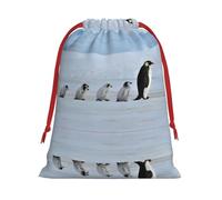 L Christmas Drawstring Bag â€“ Reusable Five Penguins Print Xmas Party Sacks, Treats & Favors for Holiday, Weddings