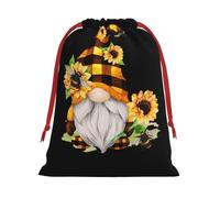 L Christmas Drawstring Bag â€“ Reusable Gnome Bee Yellow Floral Print Xmas Party Sacks, Treats & Favors for Holiday, Weddings