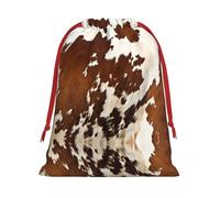 L Christmas Drawstring Bag â€“ Reusable Red and white cowhide Print Xmas Party Sacks, Treats & Favors for Holiday, Weddings