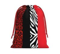 L Christmas Drawstring Bag â€“ Reusable Red Leopard and Zebra Animal Print Xmas Party Sacks, Treats & Favors for Holiday, Weddings