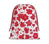 L Christmas Drawstring Bag â€“ Reusable Valentine's Day Red Heart Flower Print Xmas Party Holiday Sacks, Wedding Favors, Birthdays Bags