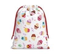 L Christmas Drawstring Bag - Delicious Cupcakes Print Holiday Sacks Bag, Treats - Plush Pouches for Birthdays, Weddings