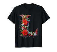 L Christmas Letter Holiday Poinsettia Joy T-Shirt