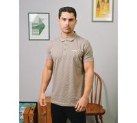 (L, Cinder) Lambretta Mens Geo Roundel All Over Pattern Short Sleeve Cotton Polo Shirt Top