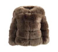 (L, Coffee) Women's Faux Fur Coat Short Artificial Fur Overcoat Solid Thick Outerwear Shaggy Parka Cardigan Jacket