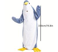(L) Cozy Penguin-Themed Sleeping Bag - Cute Cartoon Design with Flippers, Soft Polyester Fabric, Tear-Resistant, All-Season Use, Hand or Machine Washable