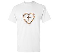 (L) Crown of Thorns Heart Christian Cross Jesus Easter White Men T Shirt Tee Top