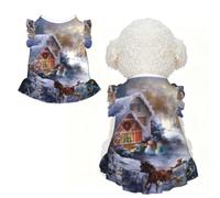 L Cute Pet Breathable lace Christmas village Print T-shirt | Soft Stretchy Vest For Small Medium Cats, Puppy, Chihuahua, Yorkie, Dachshund, French Bulldog Pet Outfit