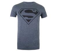 (L, Dark Heather/Black) Superman Mens Monochrome Cotton T-Shirt