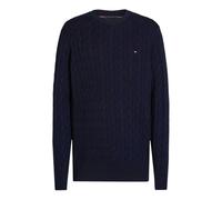 (L, Desert Sky) Tommy Hilfiger Mens Cable Knit Cotton Crew Neck Jumper