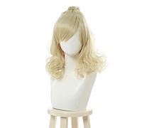 L-email wig Animal Crossing Isabella Cosplay Wigs Long Curly Blonde with Bun Cosplay Wig Heat Resistant Synthetic Hair Halloween