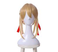 L-email wig Violet Evergarden Cosplay Wigs Blonde Braids Hair Cosplay Wig Red Ribbon Heat Resistant Synthetic Hair Perucas 14inches Blonde