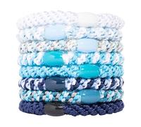 L. Erickson Blue and White Grab & Go Ponytail Holders, 8 Pack, Coastal