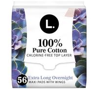 L. Extra Long Maxi Pads for Women, Overnight Absorbency, Organic Cotton Top Layer, Unscented Pads with Wings, 56 Count (2 Packs of 28)