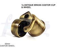 L&F 1X Antique Brass Castor & Cup Replacment 32mm Antique Brass Castors Fix With Screw Or Bolt Not Supplied