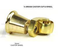 L&F 1X Brass Castor & Cup Replacment 32mm Brass Castors Fix With Screw Or Bolt Not Supplied