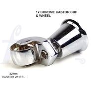 L&F 1X Chrome Castor & Cup 32mm Replacment Chrome Castors Fix With Screw Or Bolt Not Supplied