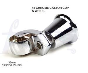 L&F 1X Chrome Castor & Cup 32mm Replacment Chrome Castors Fix With Screw Or Bolt Not Supplied