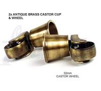 L&F 2X Antique Brass Castor & Cup Replacment 32mm Antique Brass Castors Fix With Screw Or Bolt Not Supplied