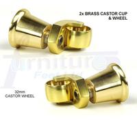L&F 2X Brass Castor & Cup Replacment 32mm Brass Castors Fix With Screw Or Bolt Not Supplied