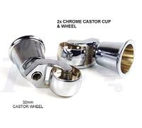 L&F 2X Chrome Castor & Cup 32mm Replacment Chrome Castors Fix With Screw Or Bolt Not Supplied
