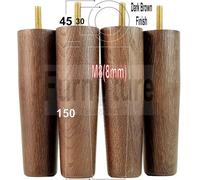 L&F 4 Dark Brown Turned Solid Oak Wood Furniture Legs Replacement Settee Feet 150mm High Sofa Chair Bed M8 Sof3213