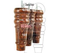 L&F 4 Replacement Furniture Feet Chestnut Wash Turned Wooden Legs 165mm High Settee Chairs Sofas Footstools M8 (8mm) Tsp2071