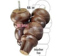 L&F 4 Solid Wood Furniture Legs Replacement Turned Feet 200mm High M8(8mm) Thread: Antique Brown