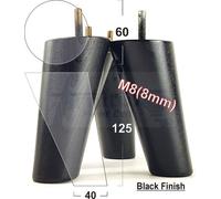 L&F 4 Solid Wood Turned Furniture Legs Replacement Mid Century Angled Retro Feet 125mm High M8 Black