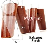 L&F 4 Solid Wood Turned Furniture Legs Replacement Mid Century Angled Retro Feet 125mm High M8 Mahogany