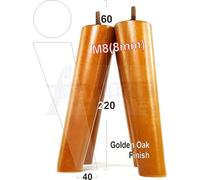 L&F 4 Solid Wood Turned Furniture Legs Replacement Mid Century Angled Retro Feet 220mm High M8 Golden Oak