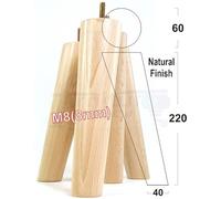 L&F 4 Solid Wood Turned Furniture Legs Replacement Mid Century Angled Retro Feet 220mm High M8 Natural