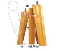 L&F 4 Solid Wood Turned Furniture Legs Replacement Mid Century Angled Retro Feet 220mm High M8 Oak