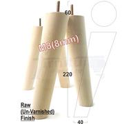 L&F 4 Solid Wood Turned Furniture Legs Replacement Mid Century Angled Retro Feet 220mm High M8 Raw