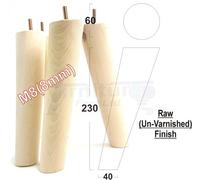 L&F 4 Solid Wood Turned Furniture Legs Replacement Mid Century Angled Retro Feet 230mm High M8 Raw
