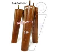 L&F 4 Solid Wood Turned Furniture Legs Replacement Mid Century Angled Retro Feet 230mm High M8 Sofa Dark Oak