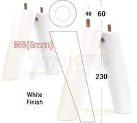 L&F 4 Solid Wood Turned Furniture Legs Replacement Mid Century Angled Retro Feet 230mm High M8 White