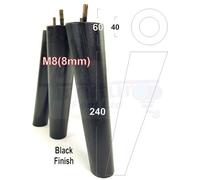 L&F 4 Solid Wood Turned Furniture Legs Replacement Mid Century Angled Retro Feet 240mm High M8 Black
