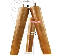 L&F 4 Solid Wood Turned Furniture Legs Replacement Mid Century Angled Retro Feet 240mm High M8 Dark Oak Stain