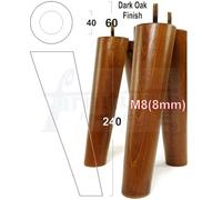 L&F 4 Solid Wood Turned Furniture Legs Replacement Mid Century Angled Retro Feet 240mm High M8 Dark Oak