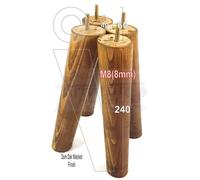 L&F 4 Solid Wood Turned Furniture Legs Replacement Mid Century Angled Retro Feet 240mm High M8 Dark Oak Washed