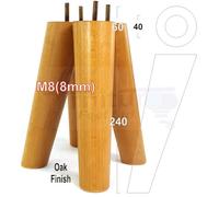 L&F 4 Solid Wood Turned Furniture Legs Replacement Mid Century Angled Retro Feet 240mm High M8 Oak