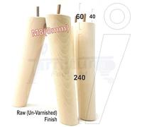 L&F 4 Solid Wood Turned Furniture Legs Replacement Mid Century Angled Retro Feet 240mm High M8 Sofa Chairs Stools Cabinets Beds Raw